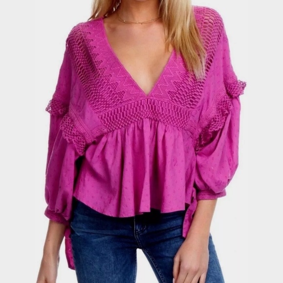 Free People Drive You Mad Blouse Neon Orchid NWT - Picture 8 of 8